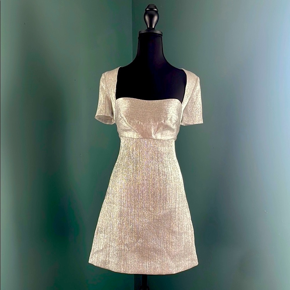 Sandro Renza Cut Out Silver Metallic Dress